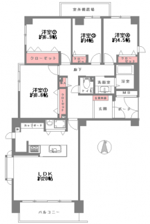 4LDK　専有面積105.11㎡　LDK20帖