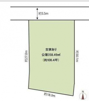 整形地　建築条件なし売り土地　古家あり