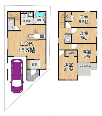 ２号棟　５１９８万円　１階リビング・２階４部屋の使いやすい間