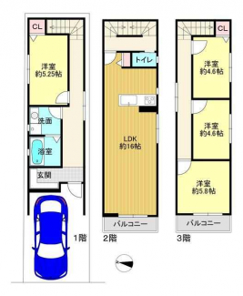 参考プラン　木造３階建　延床面積９６．３９平米　建物価格２０