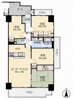 専有面積83.37㎡（25.21坪）の4LDK。水回り設備が