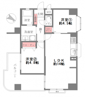 2LDK　51.84㎡　LDK14帖　