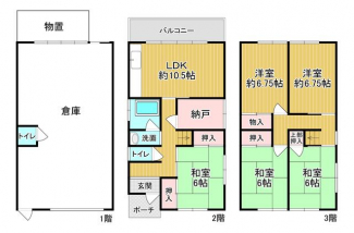 現況古家の間取図です。建物は昭和５８年４月建築の鉄骨造３階建