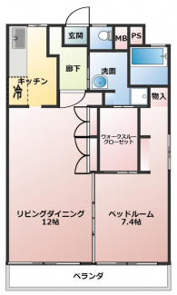 大きめの収納と導線を考えた間取りになります。扉を開けてリビングダイニングとベットルームをつなげることも可能。