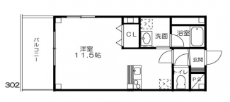 11.5帖の広々とした1Rで自分好みのお部屋にしやすい空間です☆