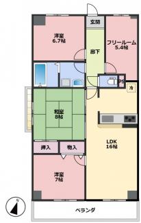 ３ＬＤＫ＋フリールームの余裕のある間取り