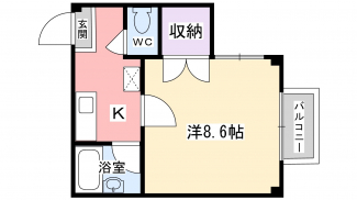 広々8帖のお部屋。2面窓があり、日当たりや通風が良いですよ。室内洗濯機置場。バス・トイレ別です。