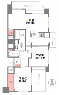 2LDK　専有面積64.64㎡　