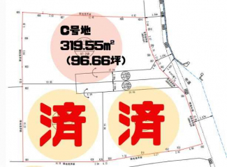 最終区画です！　東と南の２面道路なので、平屋の計画もＯＫ。