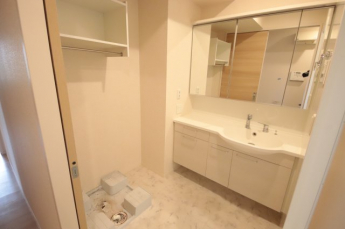 ゆったりとスペースのある洗面所