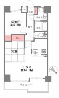 2LDK　壁芯54.48㎡　LDK14.1帖　