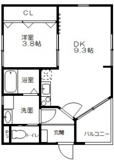 32.67㎡の1DKタイプのお部屋です。一人暮らしでは十分すぎる広さです☆