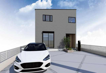 １号地モデルハウスの外観パース。スッキリと洗練されたシンプル
