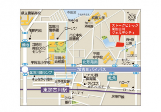 ストークビレッジ東加古川ヴェルデシティまでの案内図。