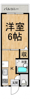 1K（19.95㎡）洋間6帖