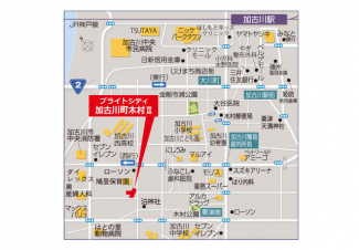 ブライトシティ加古川町木村Ⅱまでの現地案内図。