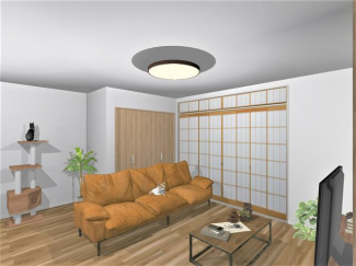 【家具配置イメージ】ＬＤＫ２１帖　リビングには収納スペースが
