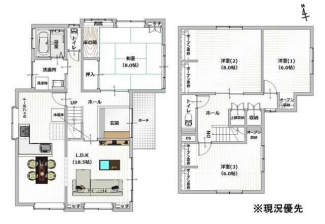 【リフォーム後の間取図】４ＬＤＫ　建物面積：１３０．８６㎡（