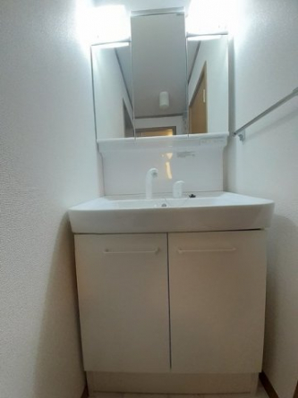 ゆったりとスペースのある洗面所