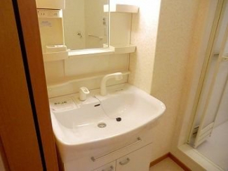 ゆったりとスペースのある洗面所