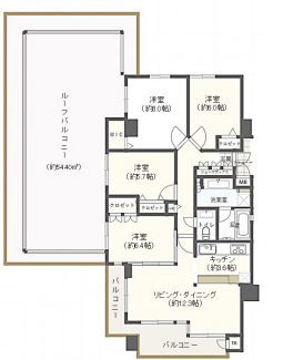 92.43㎡　4LDK　ルーフバルコニー54.40㎡付