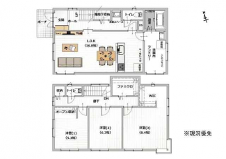 【間取図】３ＳＬＤＫ　建物面積：１１０．０７㎡（３３．２９坪