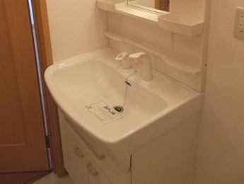 ゆったりとスペースのある洗面所