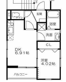 広さ約29.0㎡の1DK。