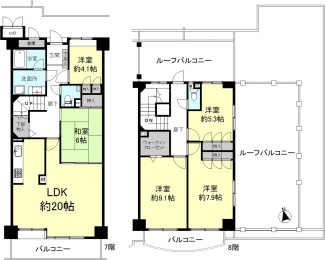 専有面積131.80㎡　5LDKのメゾネットタイプです。