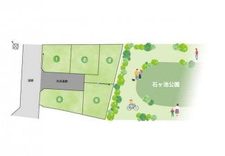 ストークガーデン播磨石ヶ池公園の区画図。全５区画の分譲地。