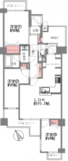 3LDK　専有面積63.04㎡　LDK15.2帖