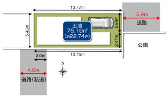 東側道路側は公園にも面しており、落ち着いた住環境です。