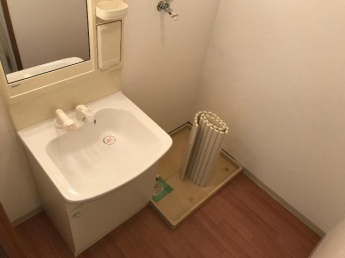 カゴなども置きやすい広い洗面所