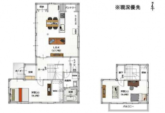 【リフォーム後の間取図】２ＬＤＫ　建物面積：１００．１７㎡（