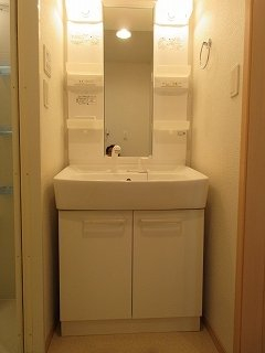 ゆったりとスペースのある洗面所