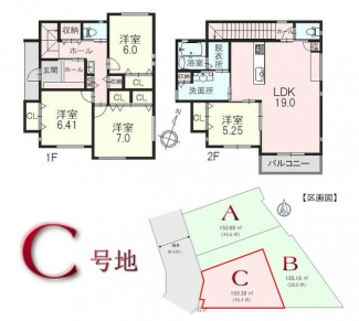 Ｃ号地の区画図と間取りです
