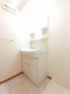 ゆったりとスペースのある洗面所