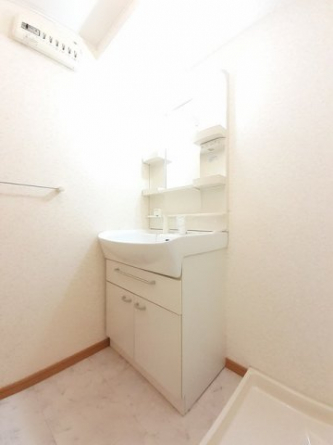 ゆったりとスペースのある洗面所