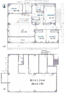1階は約48.7坪の倉庫兼事務所
2階は約152.37㎡４ＬＤＫの住戸。ワンフロアでここまでの広さを備えました。