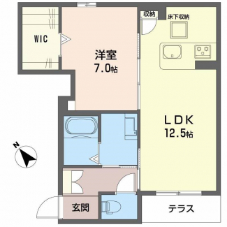 ウォークインクローゼットの有る１LDKです