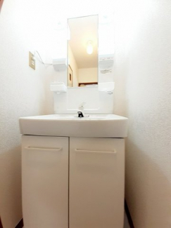 ゆったりとスペースのある洗面所