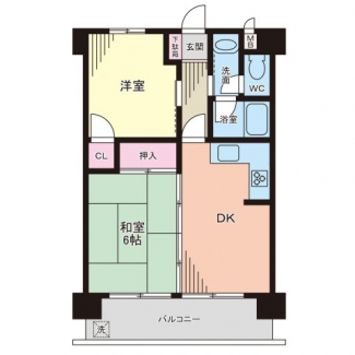 専有面積41.44㎡の２DK。