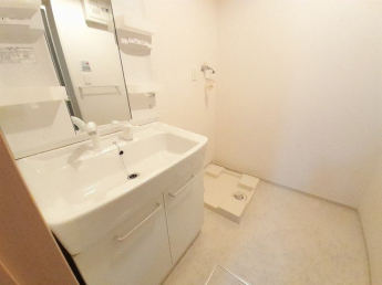 ゆったりとスペースのある洗面所