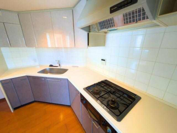 Ｌ字型に配置されたキッチンは、作業スペースも広く、お料理のし