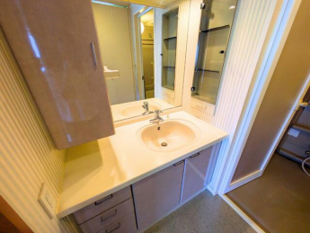 洗面カウンターで朝の準備もゆったり。収納スペースも豊富で、使