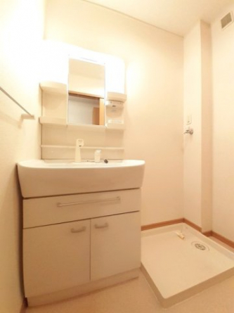 ゆったりとスペースのある洗面所