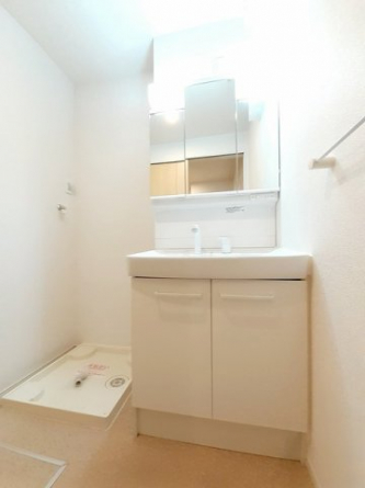 ゆったりとスペースのある洗面所