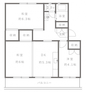 ２階部分の　３ＬＤＫ間取りのお部屋です。南向きバルコニーで陽当たり良好♪