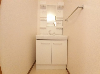 ゆったりとスペースのある洗面所