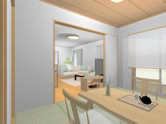 【家具配置イメージ】１階和室６帖　リビング横の和室はキッズス